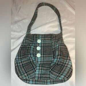 Plaid Shoulder Bag with Button Accents
